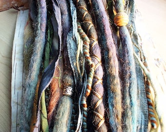 10 Custom Clip In or Braid In Dreadlock Extensions Color Mix: Cool Tones Boho Tie Dye Wool Synthetic Dreads Hair Wraps and Beads