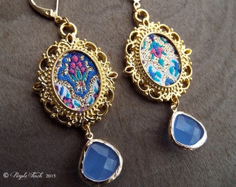 Couture Gold Embroidered Frame Dangle Earrings