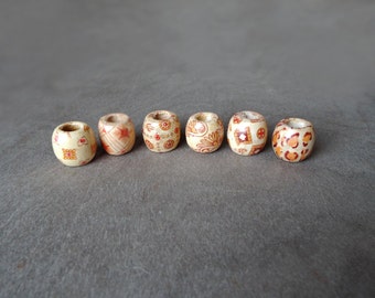 Patterned Wood Dread Bead