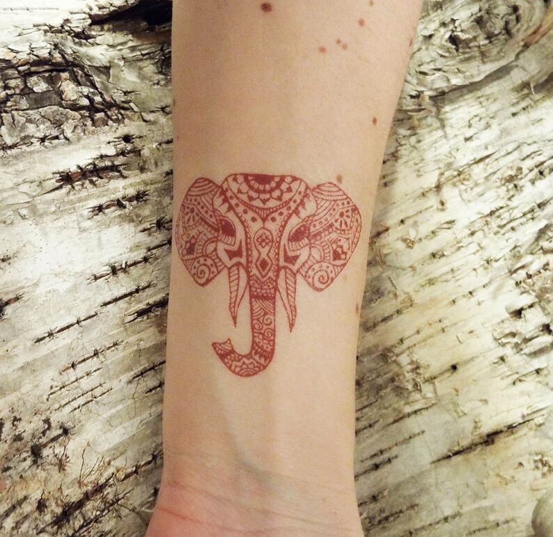 2 Temporary Henna Tattoos Elephant Etsy
