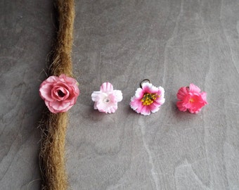 Antiqued Brass Shades of Pinks Flower Dreadlock Accessory