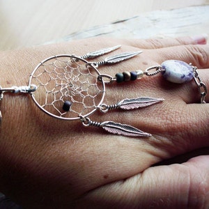 Peace Catcher Charoite Bohemian Dreamcatcher Bracelet Stone Hippie Tribal Silver Purple Native American Inspired image 2