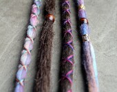 4 Custom Clip In or Braid In Dreadlock Extensions Standard Synthetic Hair and Tie Dye Wool Boho Dread Hair Wraps and Beads