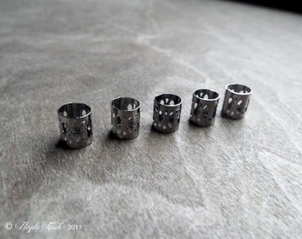 5 Gunmetal Tone Hair Cuffs Dread Charm Dreadlock Accessory Extension Accessories Dread Boho Bohemian Hippie Bead