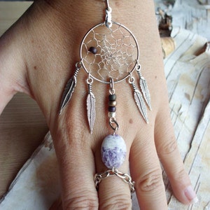 Peace Catcher Charoite Bohemian Dreamcatcher Bracelet Stone Hippie Tribal Silver Purple Native American Inspired image 1