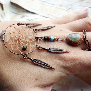 Peace Catcher Australian Agate Bohemian Dreamcatcher Bracelet Hippie Tribal Copper Native American Inspired image 2