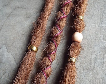 3 Custom Clip In or Braid In  Dreadlock Extensions Standard Synthetic Hair Boho Dreads Hair Wraps & Bead (Strawberry 30)