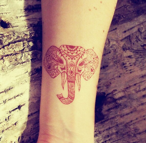 2 Temporary Henna Tattoos Elephant Etsy