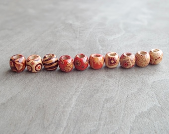 Small Patterned Wood Dread Bead