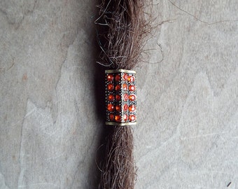 Red Crystal Star Antiqued Brass Dread Bead