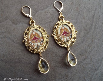 Couture Gold Embroidered Frame Dangle Earrings