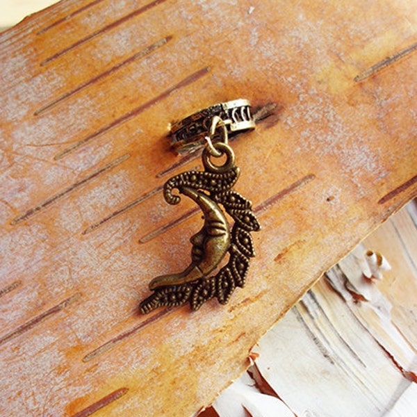 Antiqued Brass Crescent Moon Dreadlock Accessory