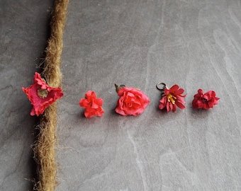 Antiqued Brass Shades of Red Flower Dreadlock Accessory