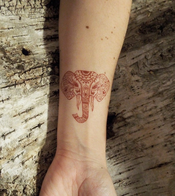 Gemaakt van voormalig voedsel 2 Tijdelijke Henna Tattoos Olifant - Etsy België