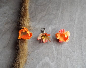 Shades of Orange Flower Dangle Charm Bead Antiqued Brass  Dreadlock Accessory Extension Accessories Dread Boho Bohemian Hippie