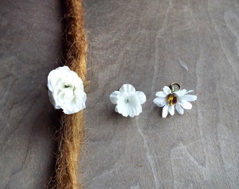 Shades of White Flower Dangle Charm Bead Antiqued Brass  Dreadlock Accessory Extension Accessories Dread Boho Bohemian Hippie