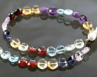 1/2 Strand AAA Multi Semi Precious Micro Faceted Coins 6mm - 7mm