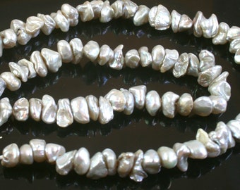 Silver Center-drilled stacked Keshi Freshwater Pearls Beads