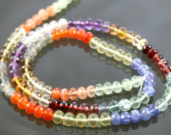 1/2 Strand AAA Multi Semi Precious Micro-Faceted Rondelles 4.5mm