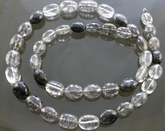 AAA Black Rutilated Quartz Micro Faceted Oval Nuggets Beads