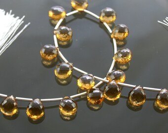 1/2 Strand of TOP QUALITY AAA Honey Quartz Micro Faceted Heart Briolette Beads Gemstones 7mm - 10mm