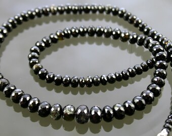 AAA Black Tourmaline Micro Faceted Rondelle Beads 3mm - 6mm