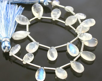 AA Rainbow Moonstone Micro Faceted Pear Briolettes 5mm - 7mm x 10mm - 11mm