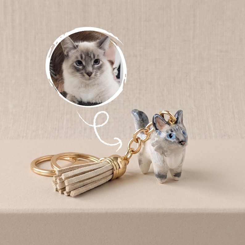 Anpassad kattnyckelring | Personlig present till husdjur och föräldrar | 3D-djurporträtt | Alla husdjur bild 2