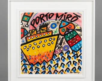 Porto Mirò. Bruno Donzelli. Gerahmtes Kunstwerk. Limitierte Auflage, beschränkte Auflage.