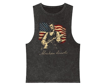Abraham Lincoln Playing Guitar Signature American Flag Abraham Lincoln Guitar Portrait Tank Top | Vintage American Flag