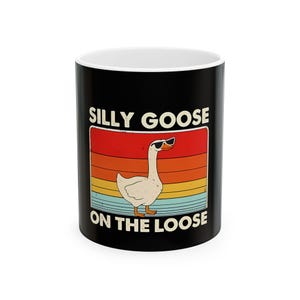 Silly goose on the loose retro Ceramic Mug - Fun Coffee Cup, Gift for Duck Lovers, Quirky Kitchen Decor, Unique Birthday Present,