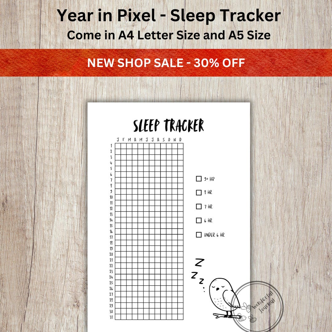 Sleep Tracker Printable Year in Pixels A4 and A5 Journal Page Printable ...