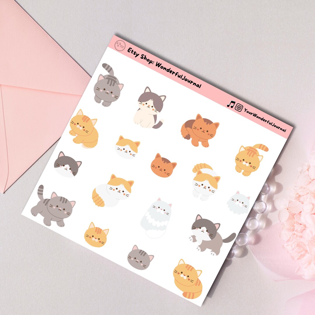 Cute Cat Sticker Sheet Kawaii Kitten Stickers Kawaii Clipart for ...