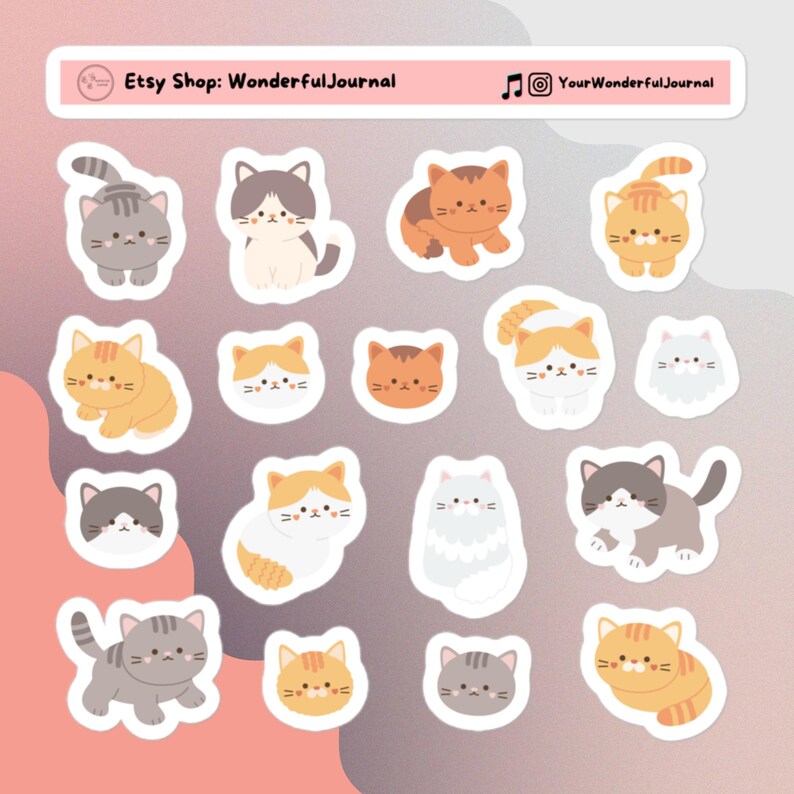 Cute Cat Sticker Sheet Kawaii Kitten Stickers Kawaii Clipart for ...