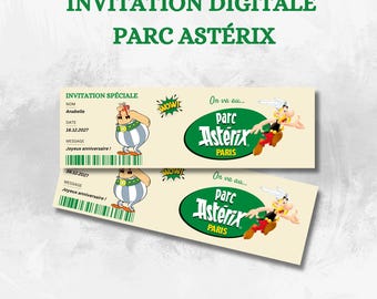 Ticket Parc Astérix Numérique - Invitation Modifiable Parc Astérix - Téléchargeable et Personnalisable, Idéal pour Cadeau Surprise