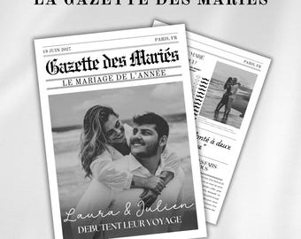 Gazette des Mariés Personnalisée | Modèle de Journal de Mariage Français | Programme de Mariage | Journal Personnalisé Célébration Mariage