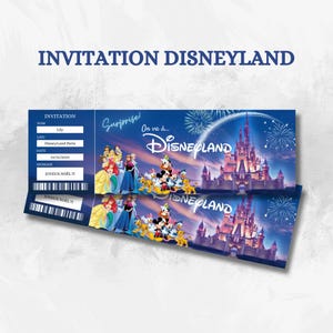 Billet Modifiable Disneyland - Invitation Téléchargeable avec Personnages Disney, Surprise et Souvenir pour Parcs à Thème - Princesse - Noël