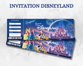 Disneyland Flexible Ticket - Downloadable Invitation with Disney Characters, Surprise and Souvenir for Theme Parks - Princess - Christmas