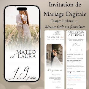 Faire-part de Mariage Numérique - Invitation Web Digital avec Compte à Rebours, Formulaire RSVP et Carte Interactive | 100% personnalisable