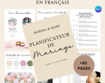 Wedding planner in French. 100% editable wedding planner on Canva. Instant download, digital template, printable.