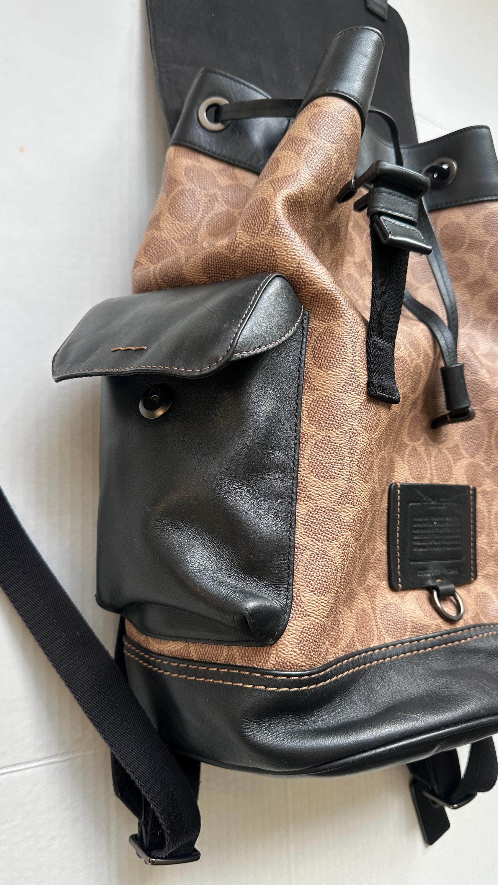 Coach Rivington Brown Signature with Black Leather Trim  backpack BEAUTIFUL!!! COACH Rivington Backpack in Signature Canvas - Etsy main image 3