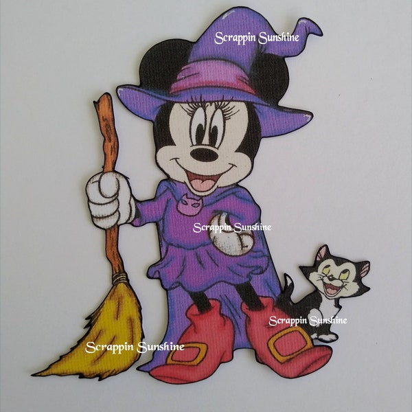 DISNEY Halloween Minnie Witch w/ Kitten Printed Scrapbook Page Paper Piece - SSFF