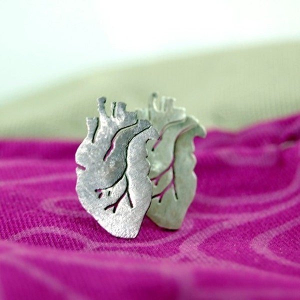 Sterling Silver Anatomical Heart Stud Earrings by Markhed