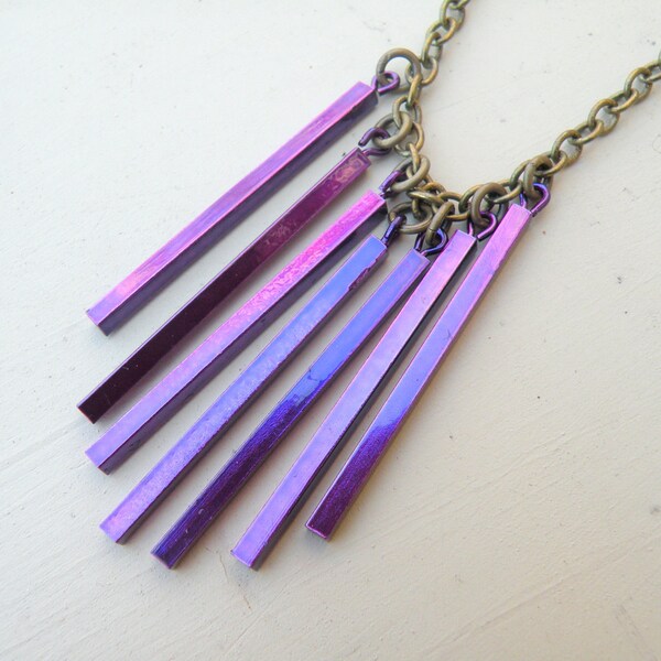 Fringe Necklace, Hipster, Royal Purple, Geometric, Vintage Necklace