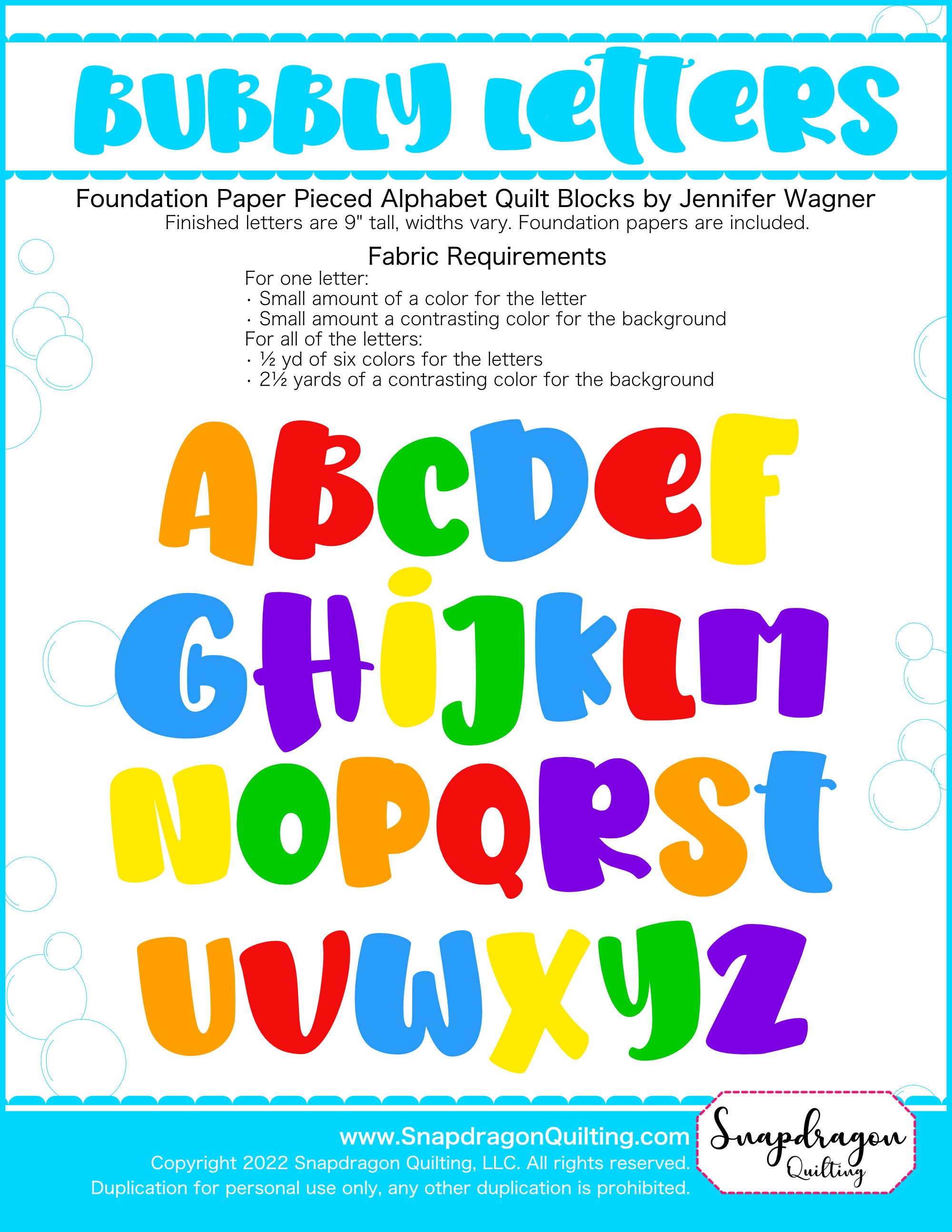 Alphabet Quilt Block Pattern Set FPP PDF Download Bubbly Letters - Etsy
