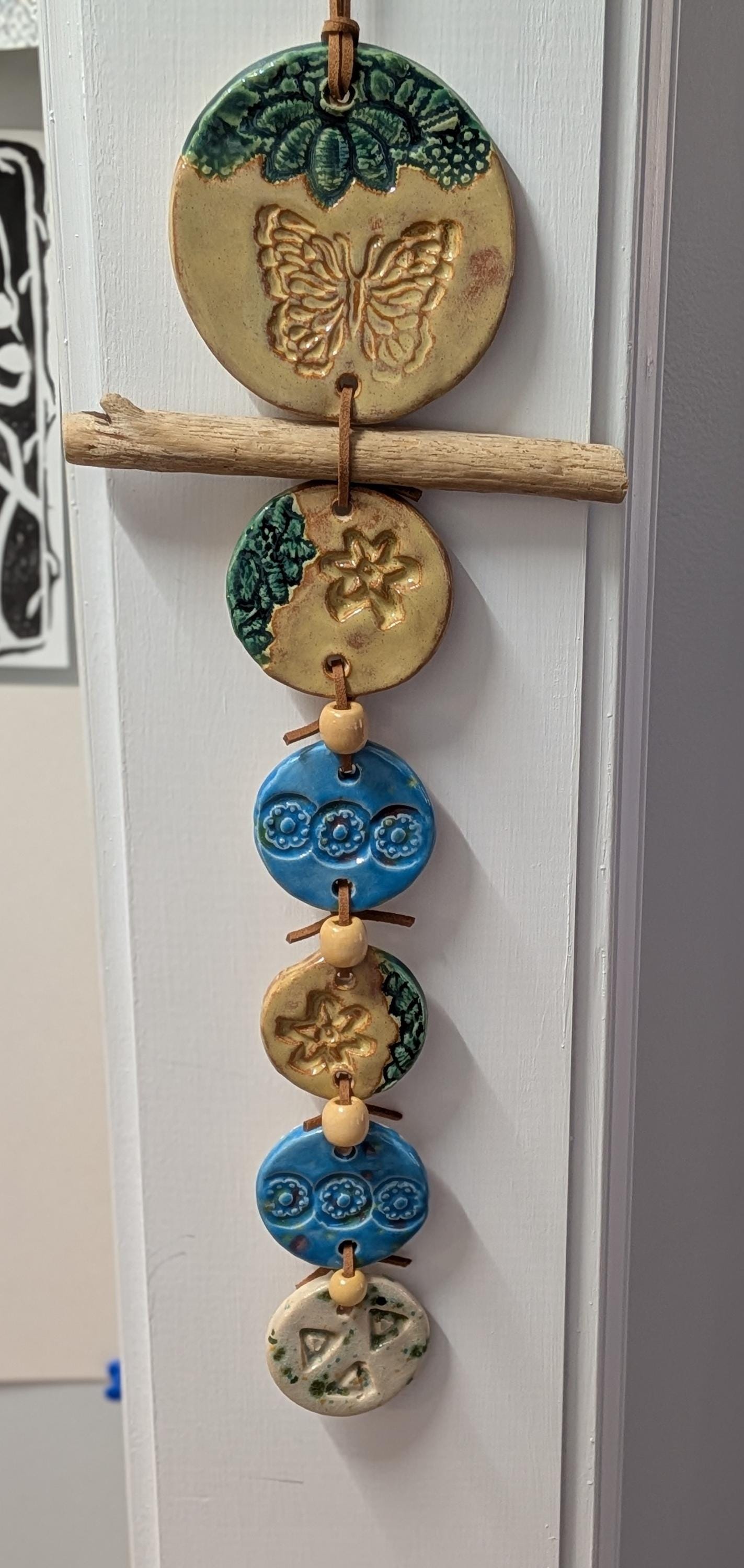 Handmade Ceramic Butterfly Themed Wall Hanging, Colorful Tile Art