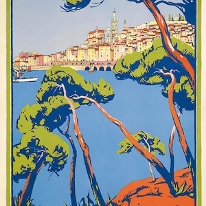 Menton, Francia / Costa Azul / Lámina de arte vintage / Póster de viaje / Turismo / 1922 / Rodger Broders