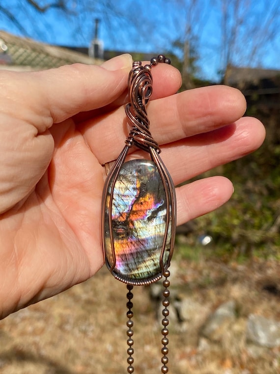 専用】純銀ラブラドライト&フローライト❅ワイヤーアートペンダント