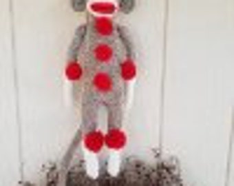 Primitive Folk Art Sock Monkey Doll Boy Male Red Heel Rockford Collectible Vintage-Style Single Art Doll HAFAIR FAPM