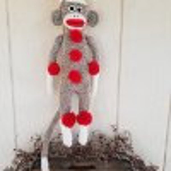 Primitive Folk Art Sock Monkey Doll Boy Male Red Heel Rockford Collectible Vintage-Style Single Art Doll HAFAIR FAPM